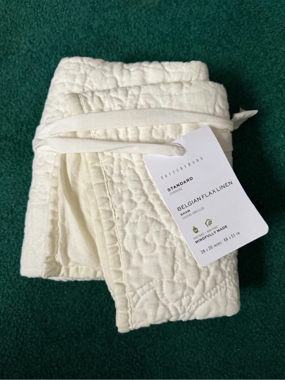 Pottery Barn Belgian Flax Linen Handcrafted Quilted Sham - White